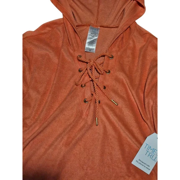 Time and Tru Orange Hooded Lace-Up Swim Coverup M - Picture 6 of 13